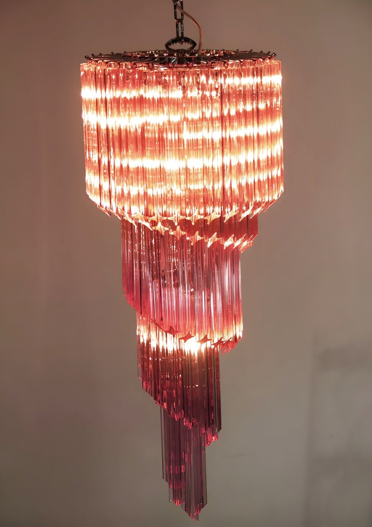 Spiral Prism Glass Chandelier - ∅ 15.7″ x H 39.4″Pink & NickelBlushlighting