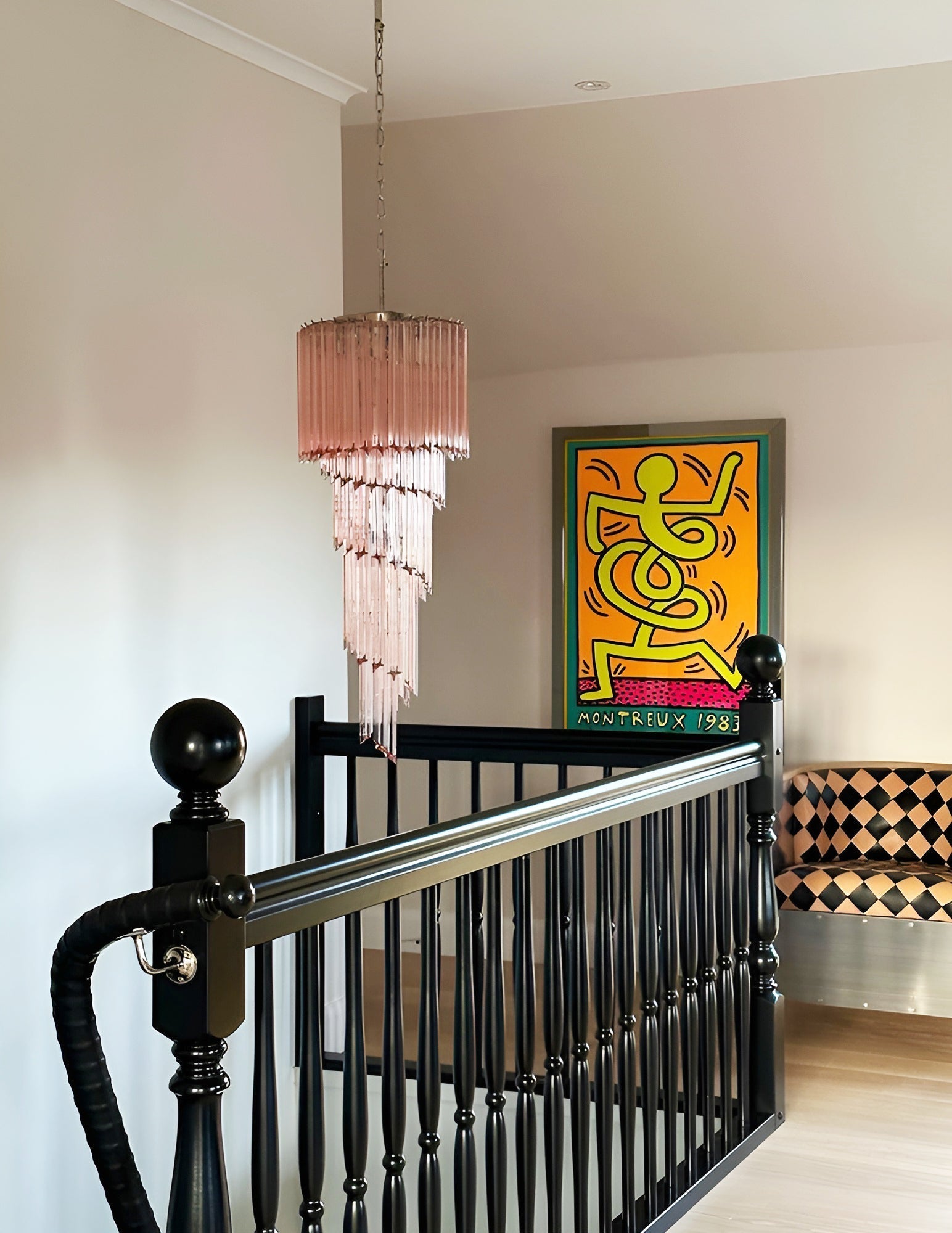 Spiral Prism Glass Chandelier - ∅ 15.7″ x H 39.4″Pink & NickelBlushlighting