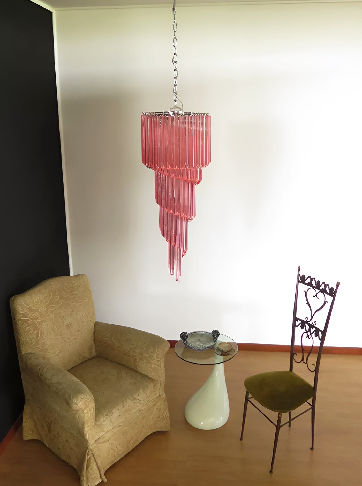 Spiral Prism Glass Chandelier - ∅ 15.7″ x H 39.4″Pink & NickelBlushlighting