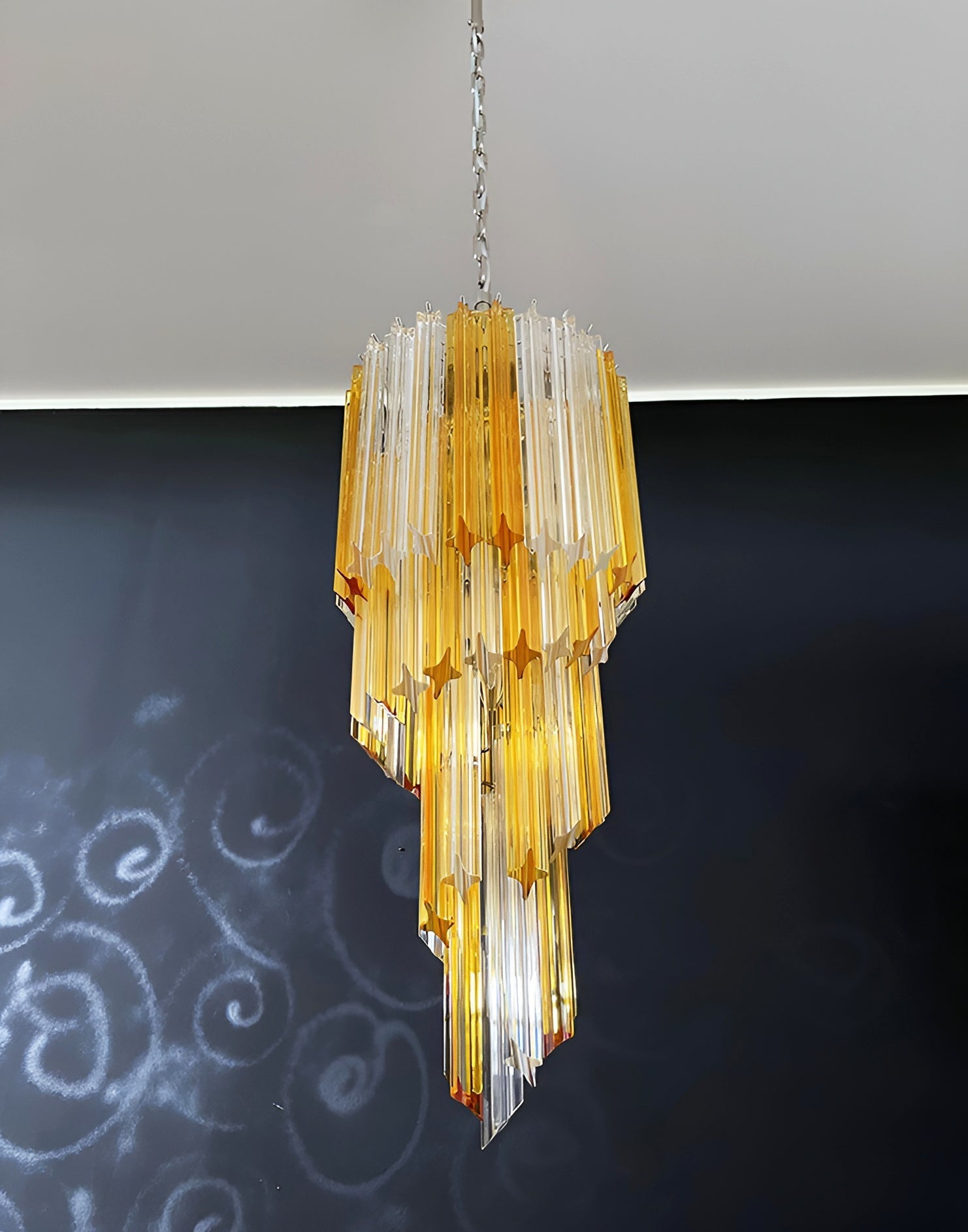 Spiral Prism Glass Chandelier - ∅ 15.7″ x H 39.4″Amber & Clear & NickelBlushlighting