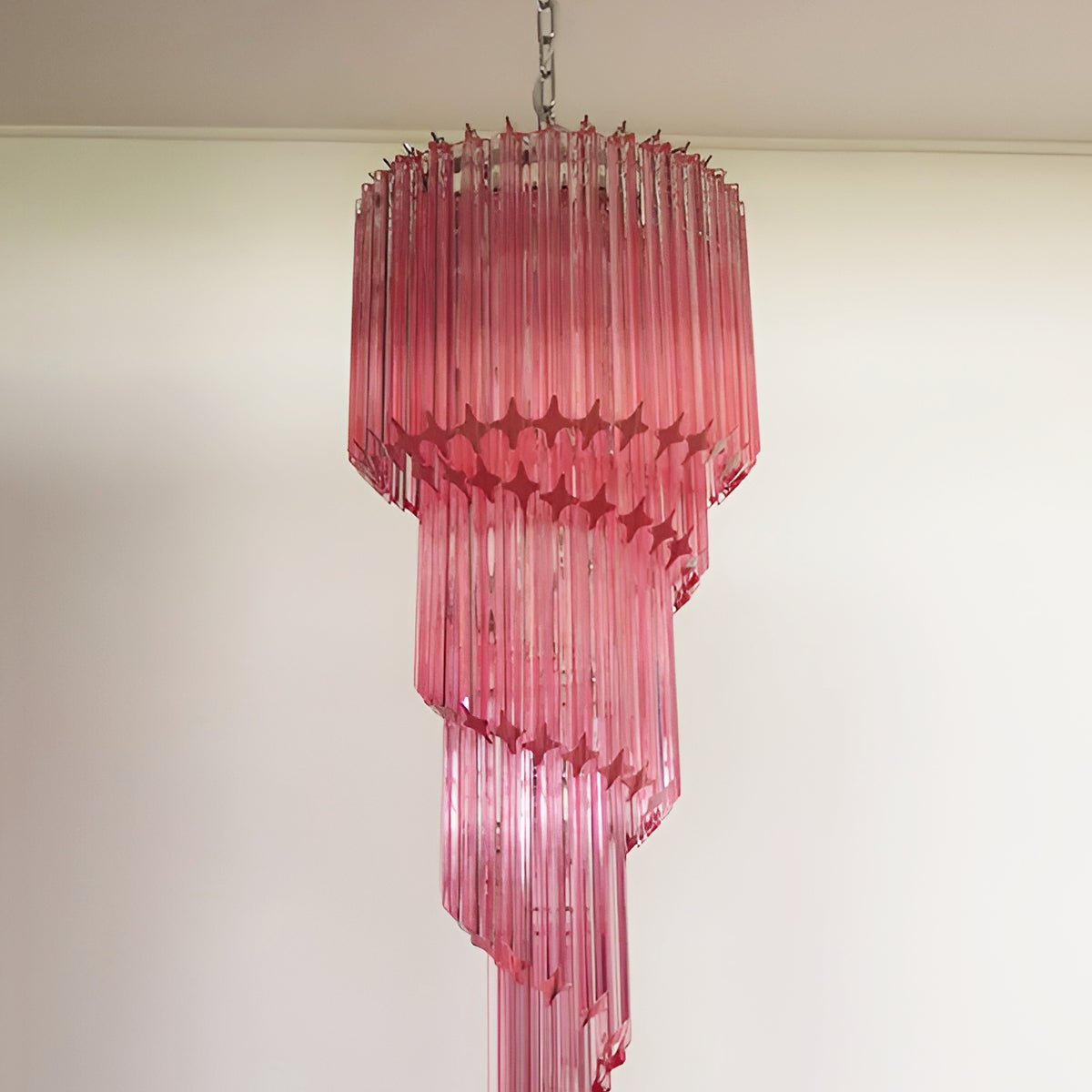 Spiral Prism Glass Chandelier - ∅ 15.7″ x H 39.4″Pink & NickelBlushlighting