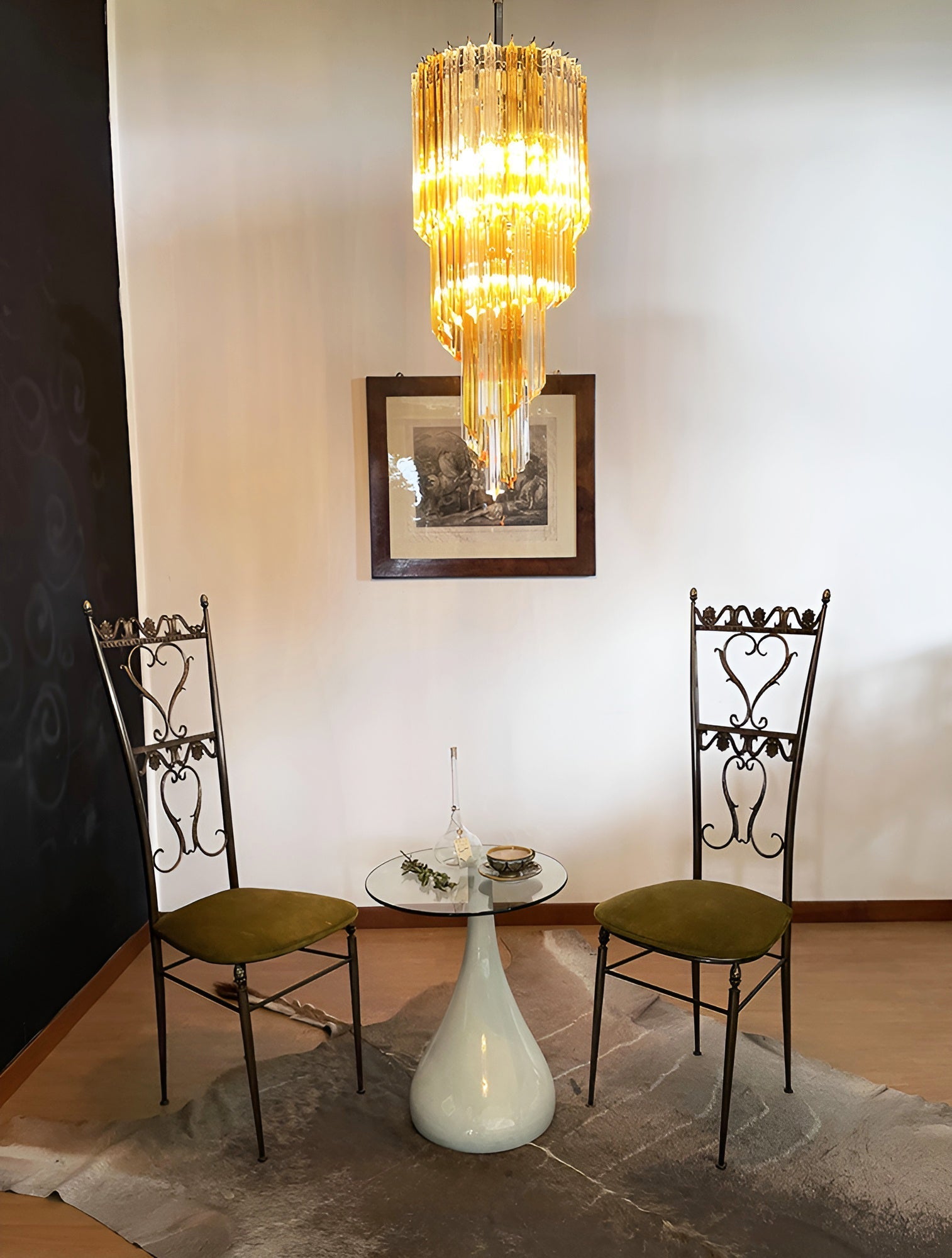 Spiral Prism Glass Chandelier - ∅ 15.7″ x H 39.4″Amber & Clear & NickelBlushlighting