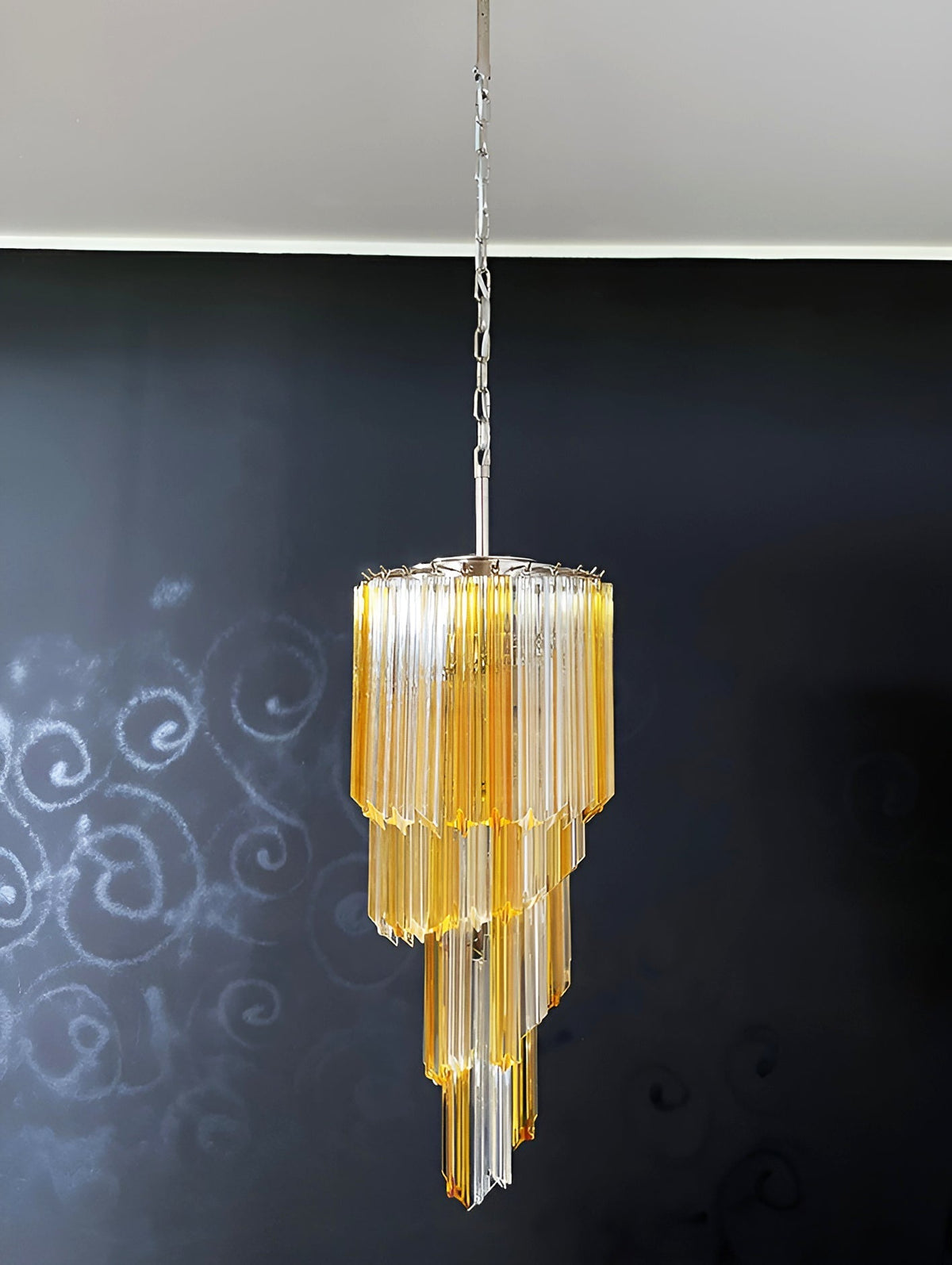 Spiral Prism Glass Chandelier - ∅ 15.7″ x H 39.4″Amber & Clear & NickelBlushlighting