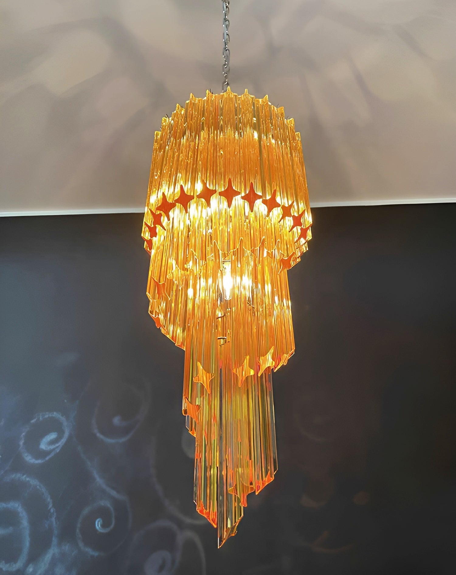 Spiral Prism Glass Chandelier - ∅ 15.7″ x H 39.4″Amber & NickelBlushlighting
