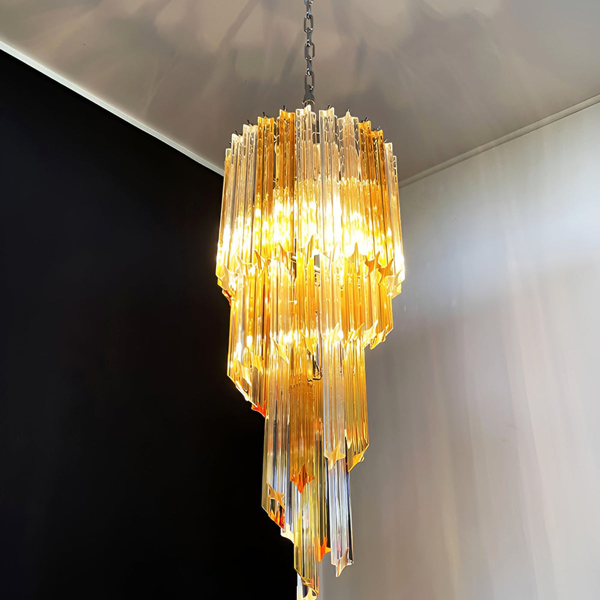 Spiral Prism Glass Chandelier - ∅ 15.7″ x H 39.4″Pink & NickelBlushlighting