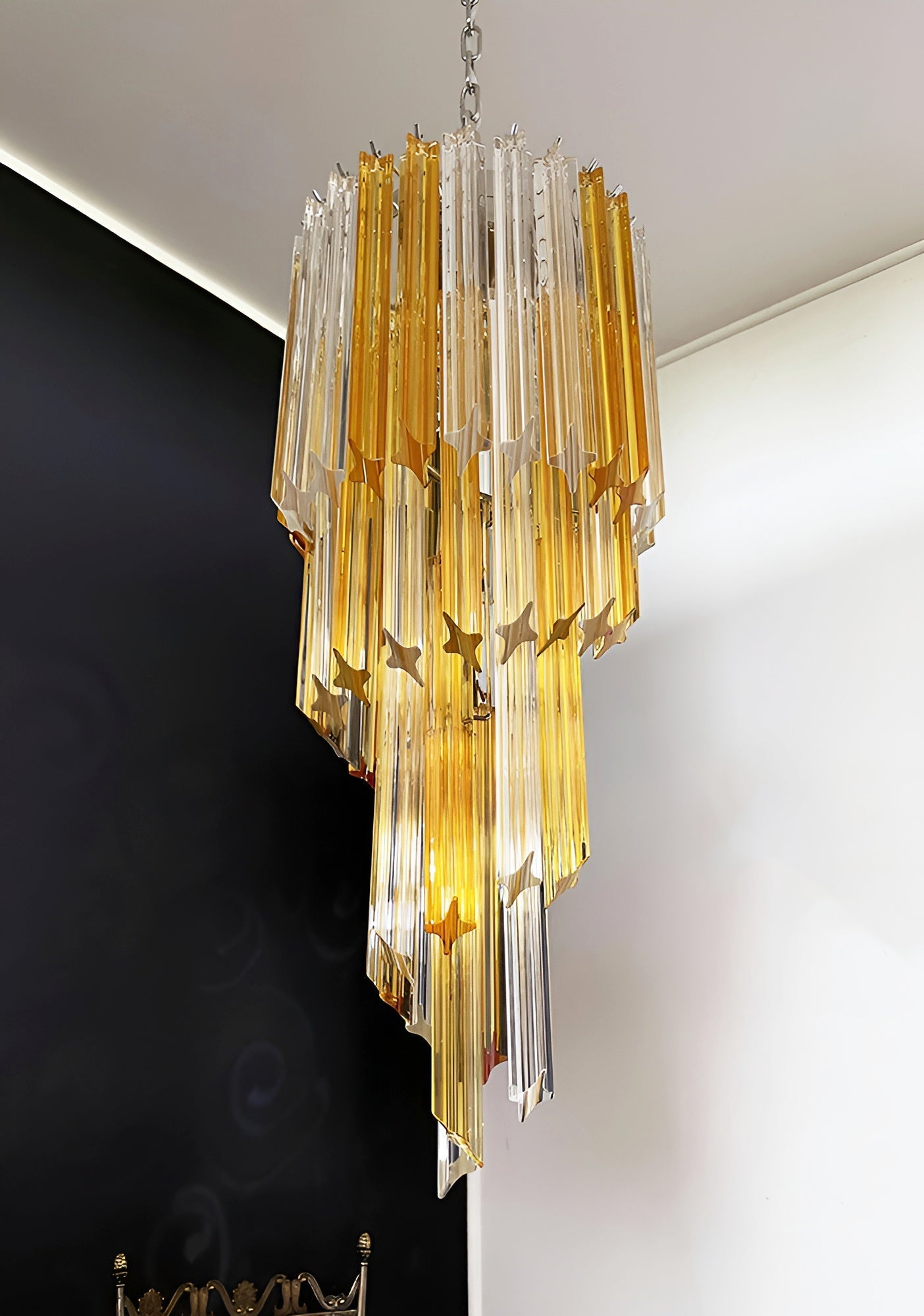Spiral Prism Glass Chandelier - ∅ 15.7″ x H 39.4″Amber & Clear & NickelBlushlighting