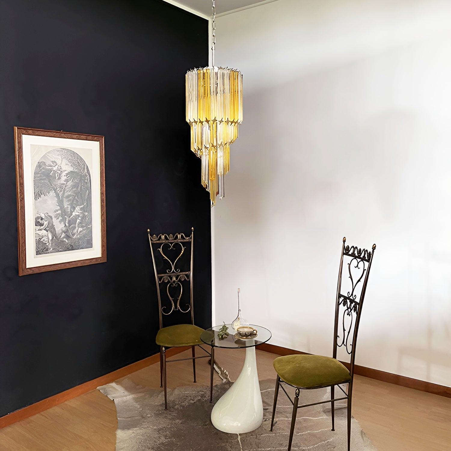 Spiral Prism Glass Chandelier - ∅ 15.7″ x H 39.4″Amber & Clear & NickelBlushlighting