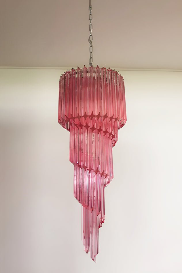 Spiral Prism Glass Chandelier - ∅ 15.7″ x H 39.4″Pink & NickelBlushlighting