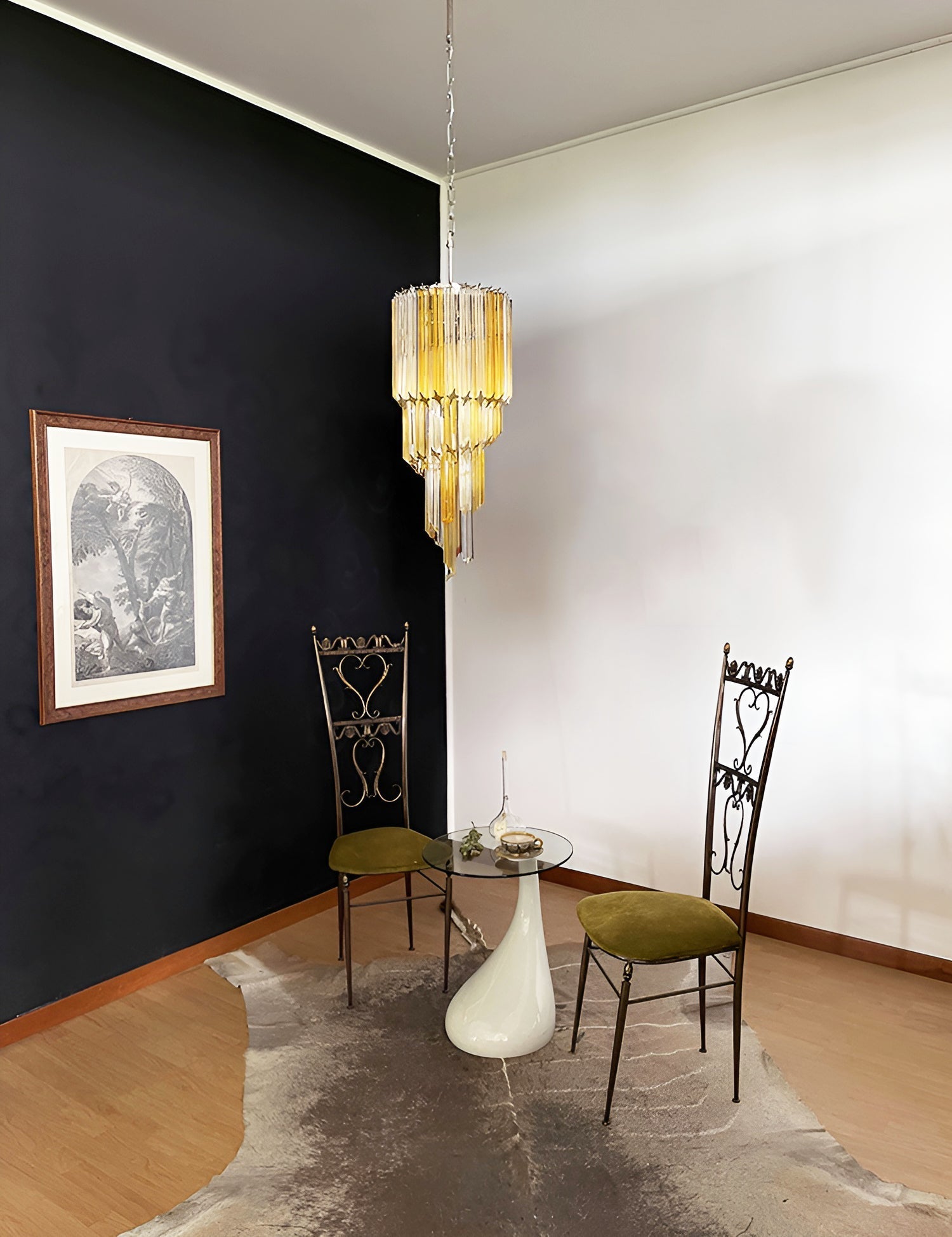 Spiral Prism Glass Chandelier - ∅ 15.7″ x H 39.4″Amber & Clear & NickelBlushlighting
