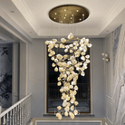 Spiral Pure White Magnolia Chandelier with Golden Branches for Staircase/High - ceiling Space/Foyer/ Duplex - D31.5"*H70.9"/36.9KgWarm LightBlushlighting