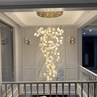 Spiral Pure White Magnolia Chandelier with Golden Branches for Staircase/High - ceiling Space/Foyer/ Duplex - D31.5"*H70.9"/36.9KgWarm LightBlushlighting