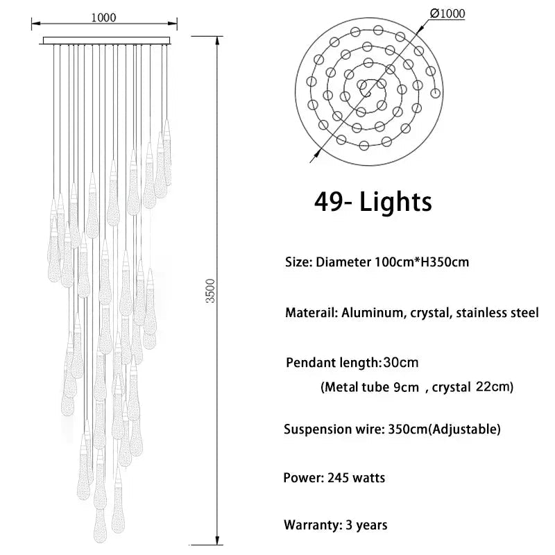 Spiral Raindrop Staircase Ceiling Lighting - 1 LightsWarm White 3000kBlushlighting