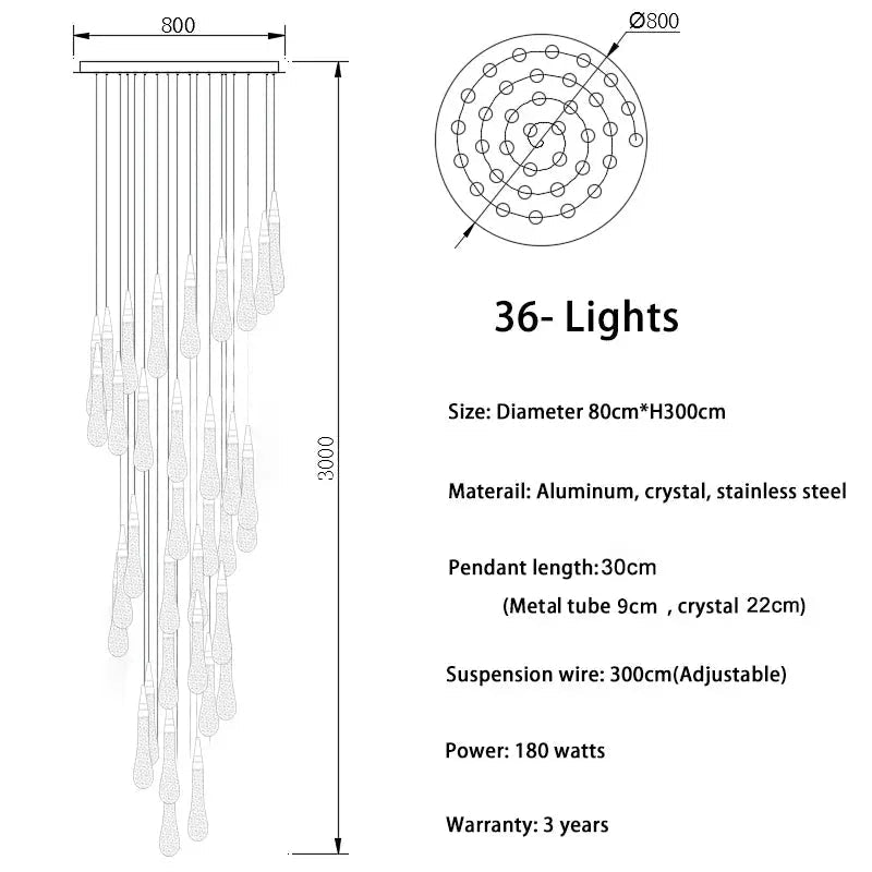 Spiral Raindrop Staircase Ceiling Lighting - 1 LightsWarm White 3000kBlushlighting