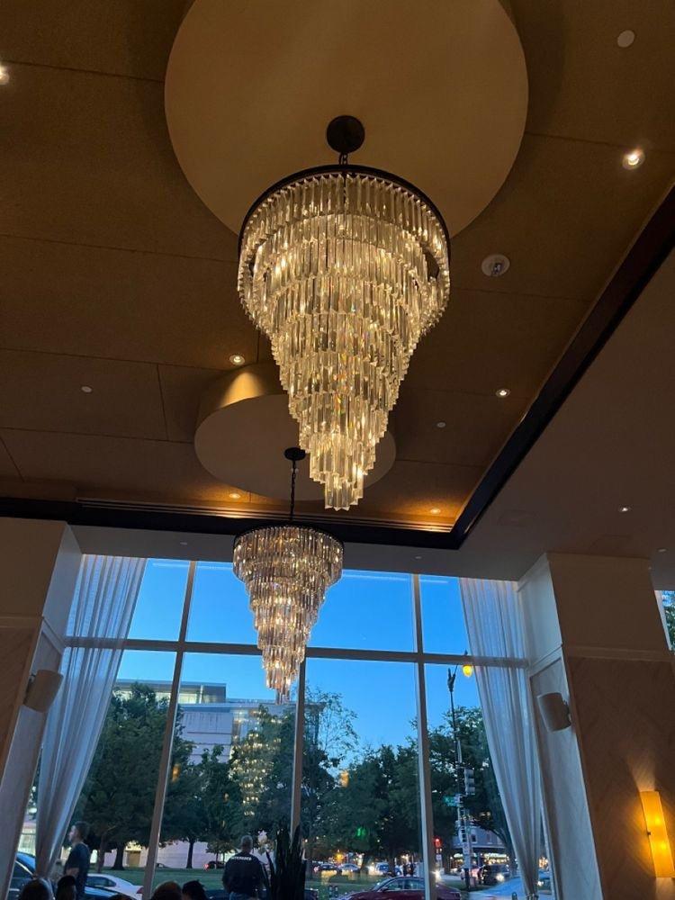 Spiral Tiered Crystal Chandelier in Black Finish - D19.7"*H25.6"Warm LightBlushlighting