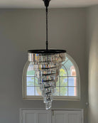 Spiral Tiered Crystal Chandelier in Black Finish - D19.7"*H25.6"Warm LightBlushlighting