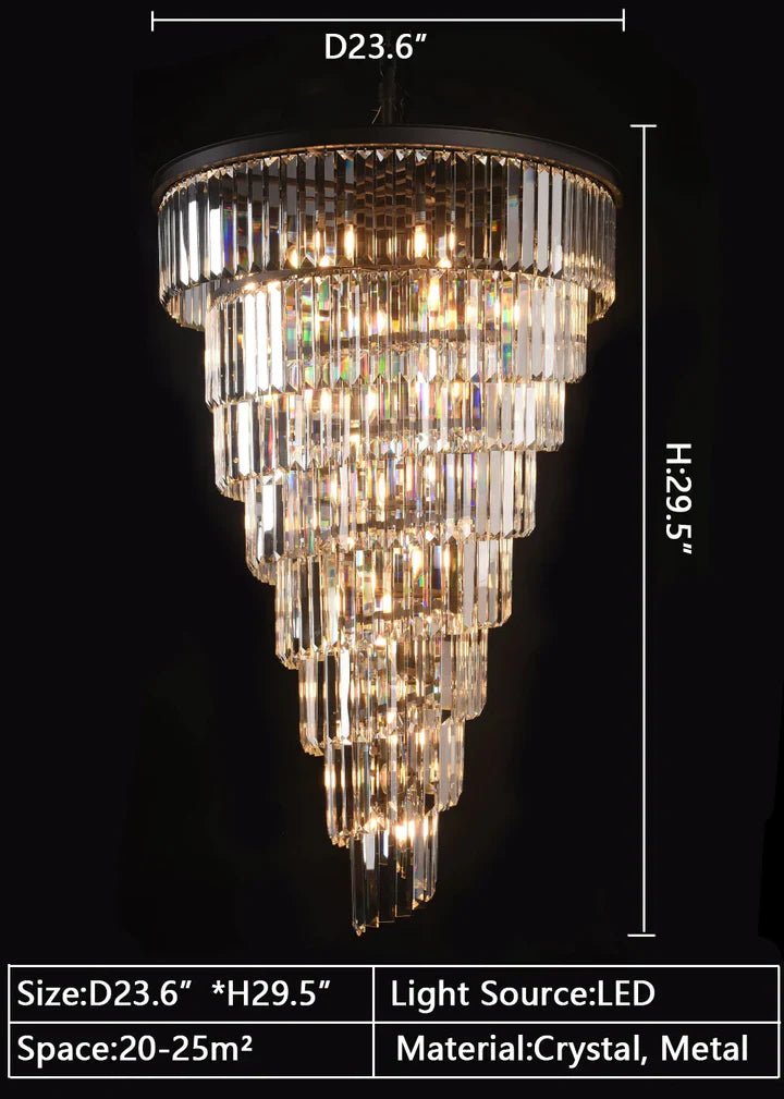 Spiral Tiered Crystal Chandelier in Black Finish - D19.7"*H25.6"Warm LightBlushlighting