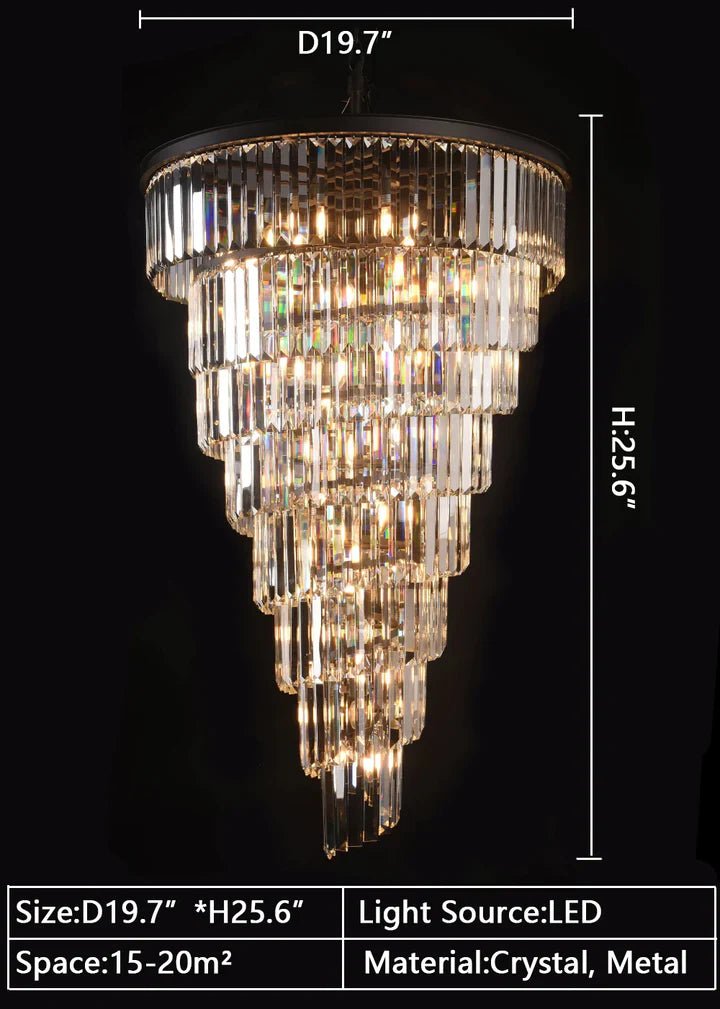 Spiral Tiered Crystal Chandelier in Black Finish - D19.7"*H25.6"Warm LightBlushlighting