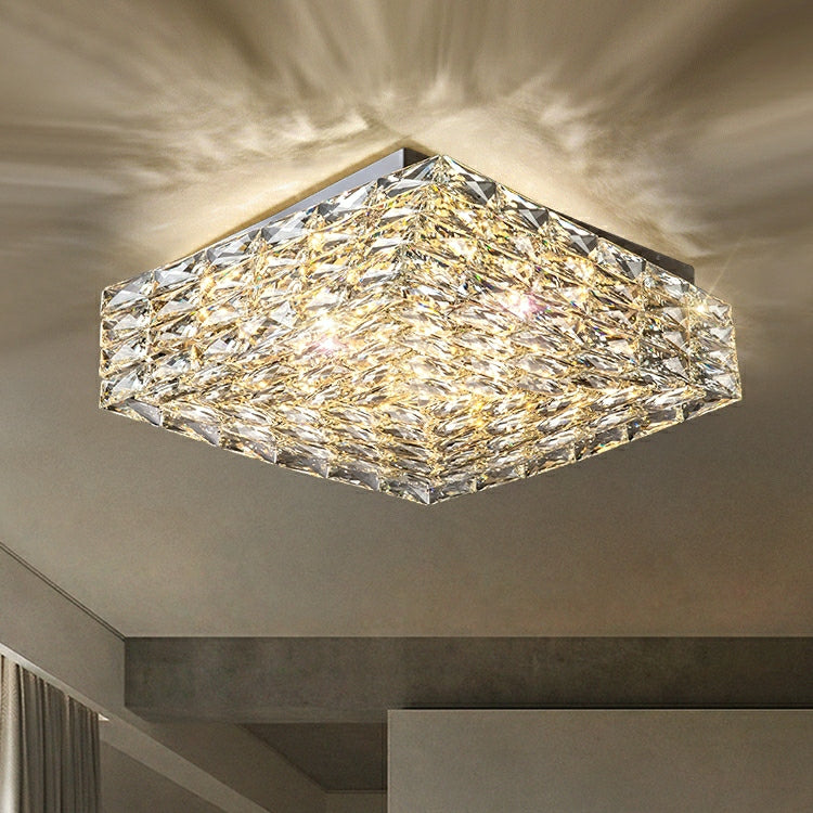 Square Crystal Flush Mounted Living/ Bedroom Chandelier Shining Ceiling Lighting Fixture For Hotel Decor