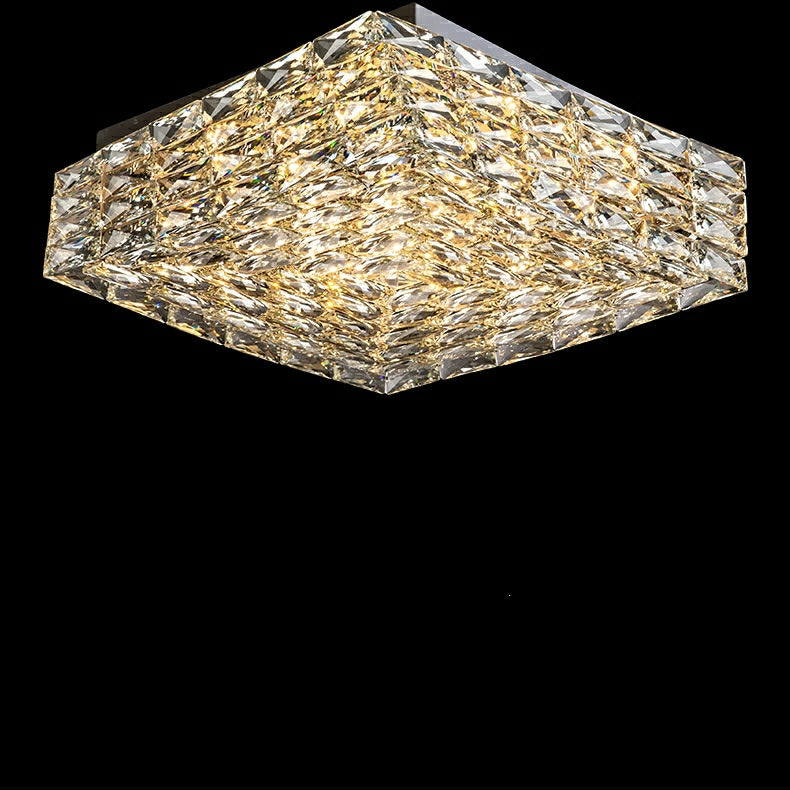 Square Crystal Flush Mounted Living/ Bedroom Chandelier Shining Ceiling Lighting Fixture For Hotel Decor