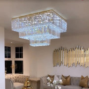 Square Crystal Ceiling Crystal Chandelier Light Fixture Three Layers