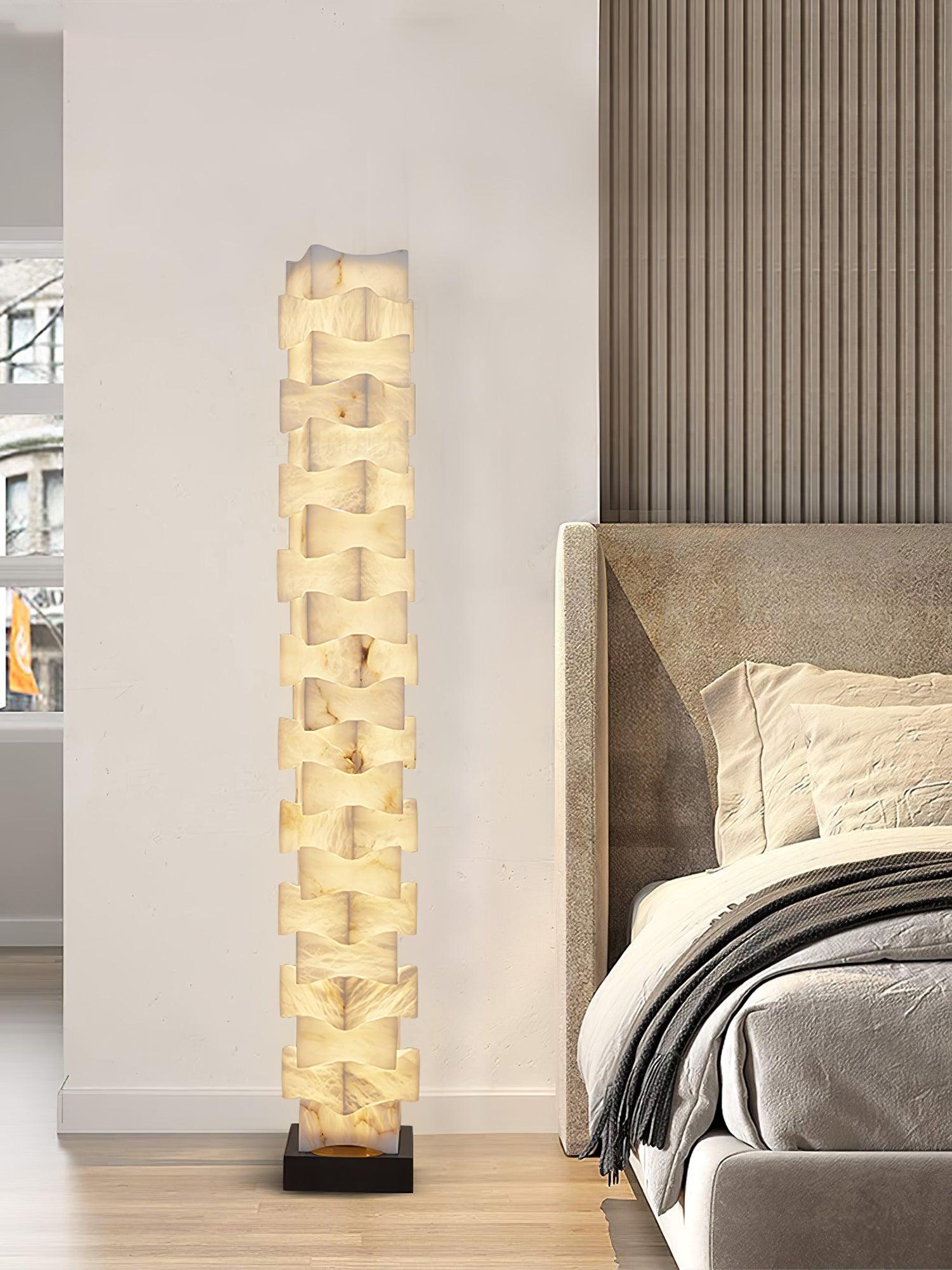 Stacked Alabaster Squares Floor Lamp - L 11 " x W 7.1 " x H 63 " / L 28cm x W 18cm x H 160cmWarm LightUS PlugBlushlighting