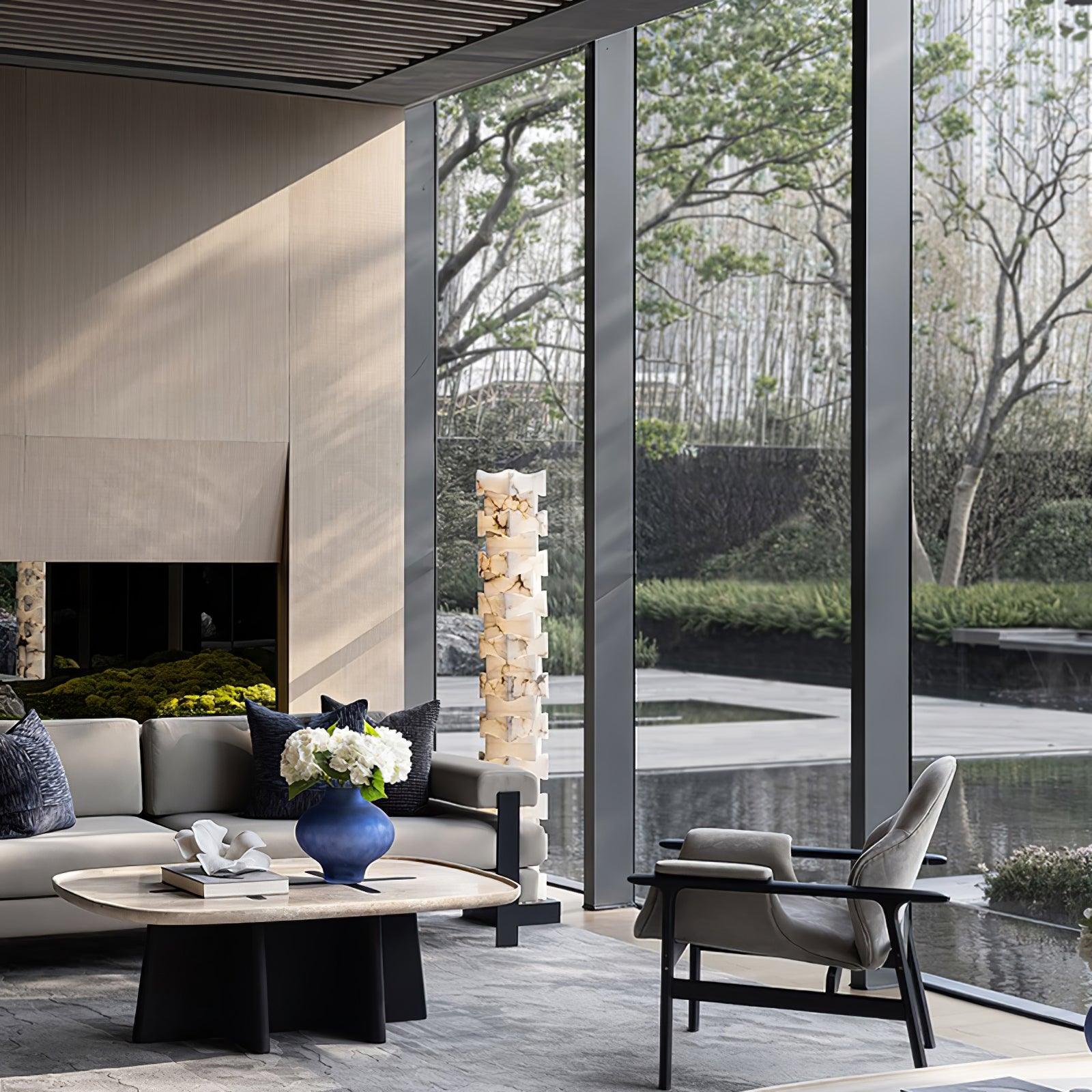 Stacked Alabaster Squares Floor Lamp - L 11 " x W 7.1 " x H 63 " / L 28cm x W 18cm x H 160cmWarm LightUS PlugBlushlighting