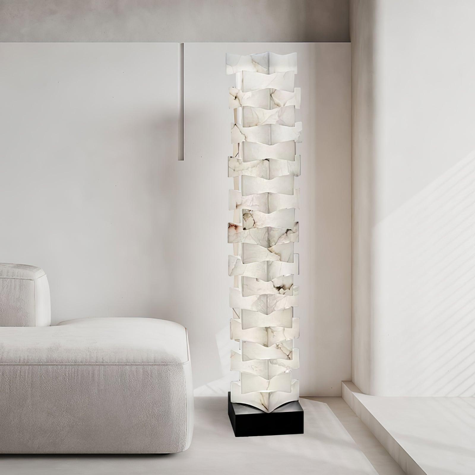 Stacked Alabaster Squares Floor Lamp - L 11 " x W 7.1 " x H 63 " / L 28cm x W 18cm x H 160cmWarm LightUS PlugBlushlighting