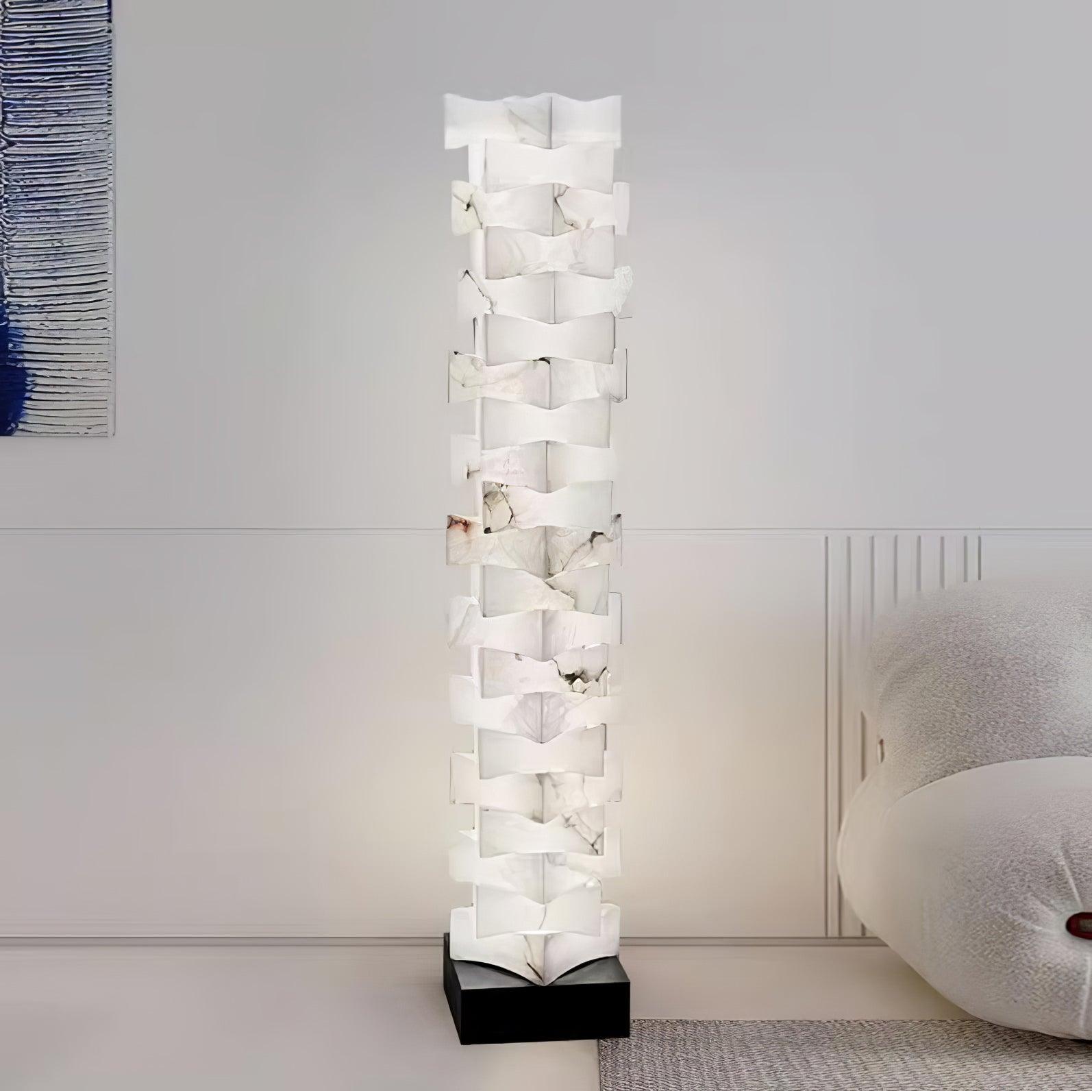 Stacked Alabaster Squares Floor Lamp - L 11 " x W 7.1 " x H 63 " / L 28cm x W 18cm x H 160cmWarm LightUS PlugBlushlighting