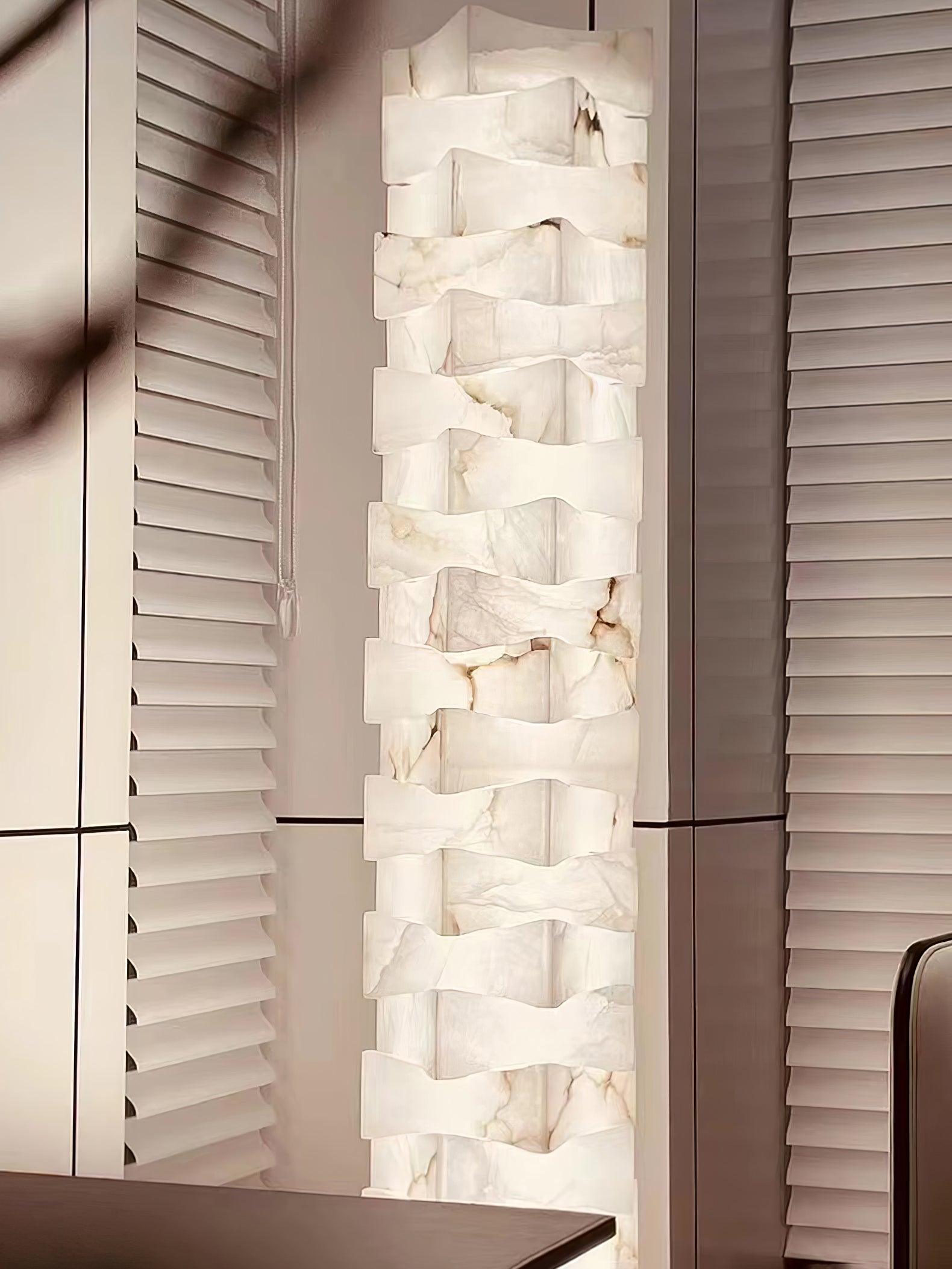 Stacked Alabaster Squares Floor Lamp - L 11 " x W 7.1 " x H 63 " / L 28cm x W 18cm x H 160cmWarm LightUS PlugBlushlighting
