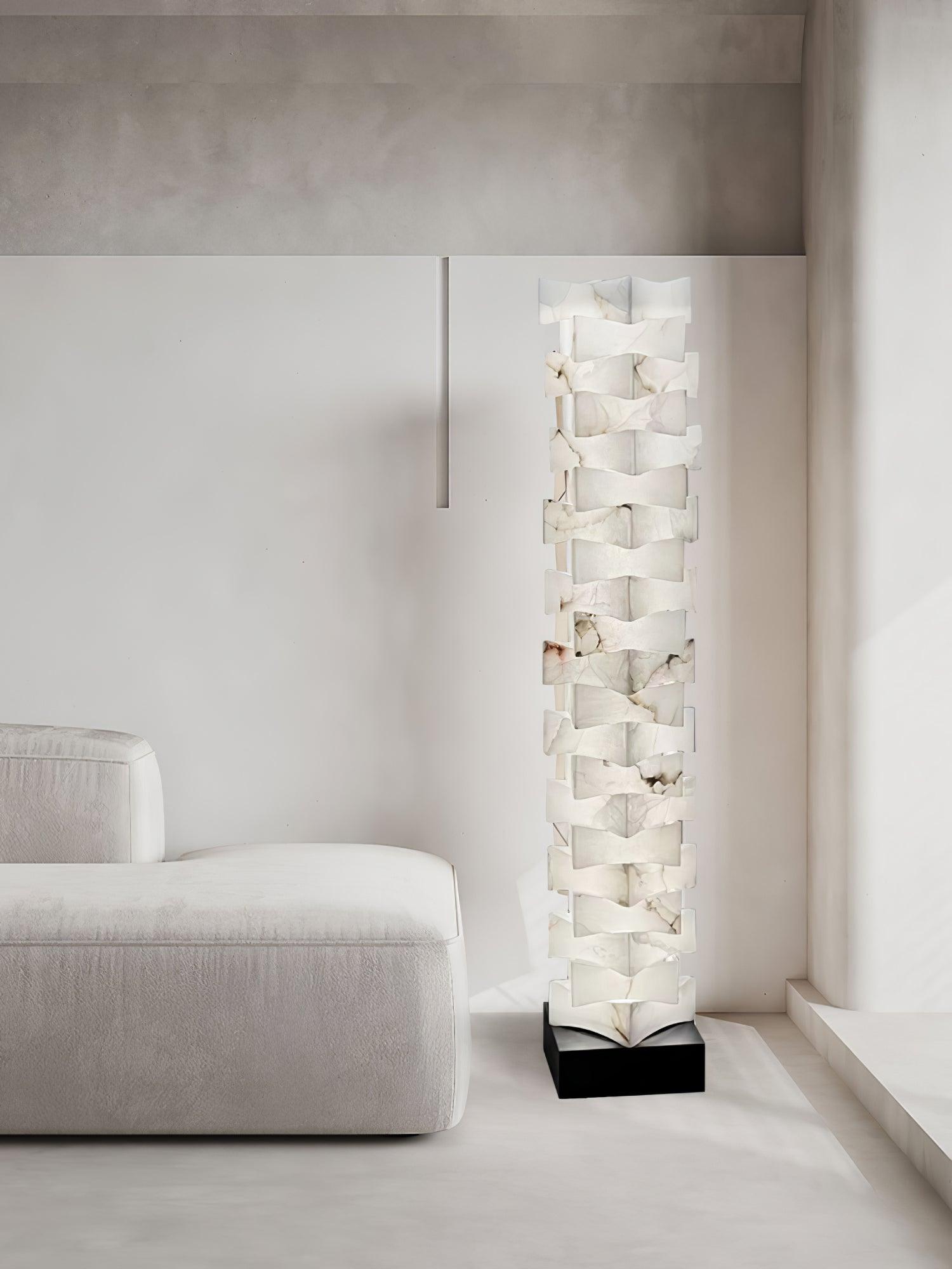 Stacked Alabaster Squares Floor Lamp - L 11 " x W 7.1 " x H 63 " / L 28cm x W 18cm x H 160cmWarm LightUS PlugBlushlighting