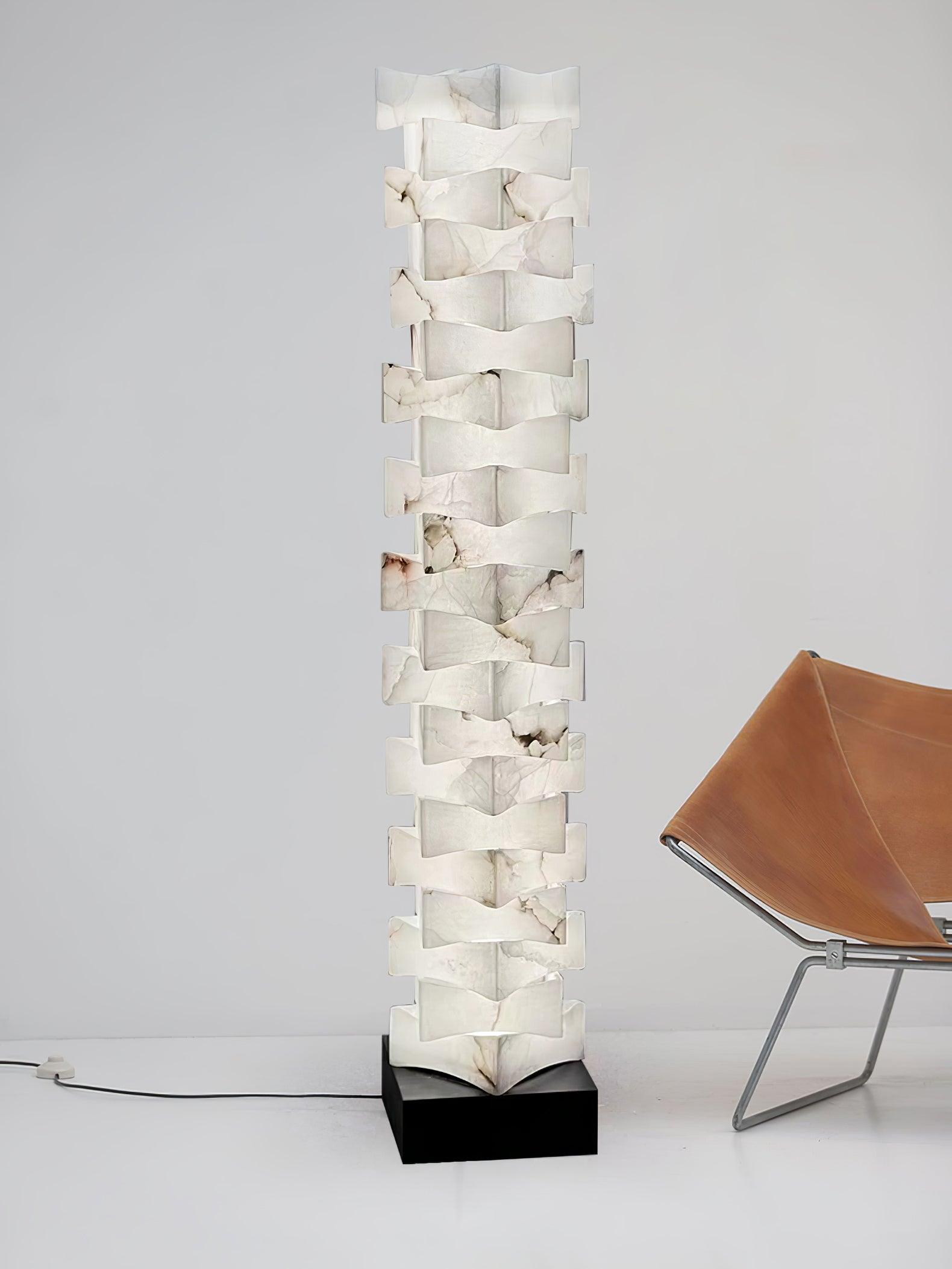 Stacked Alabaster Squares Floor Lamp - L 11 " x W 7.1 " x H 63 " / L 28cm x W 18cm x H 160cmWarm LightUS PlugBlushlighting