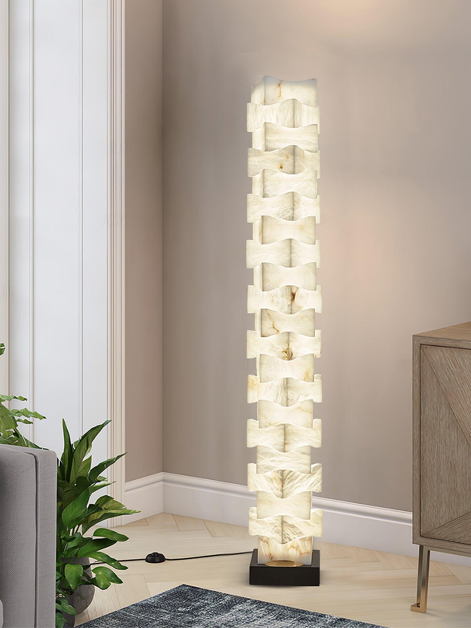 Stacked Alabaster Squares Floor Lamp - L 11 " x W 7.1 " x H 63 " / L 28cm x W 18cm x H 160cmWarm LightUS PlugBlushlighting