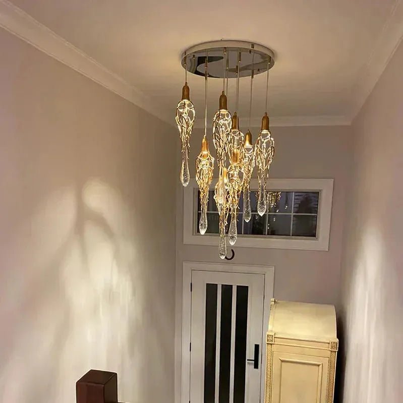 Stairwell Branch Strata Crystal Spiral Chandelier - Copper5 LightsBlushlighting
