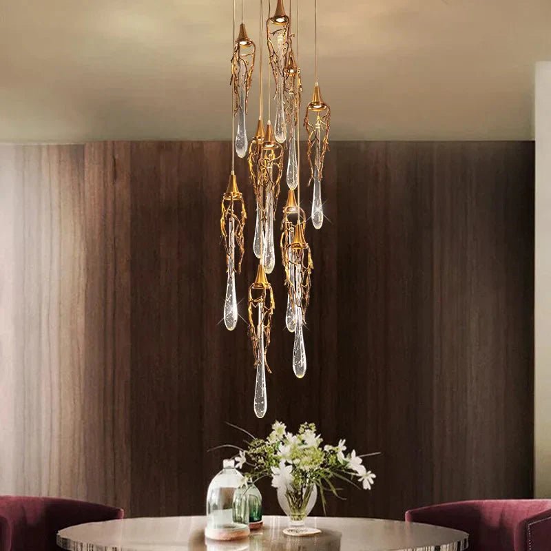 Stairwell Branch Strata Crystal Spiral Chandelier - Copper5 LightsBlushlighting