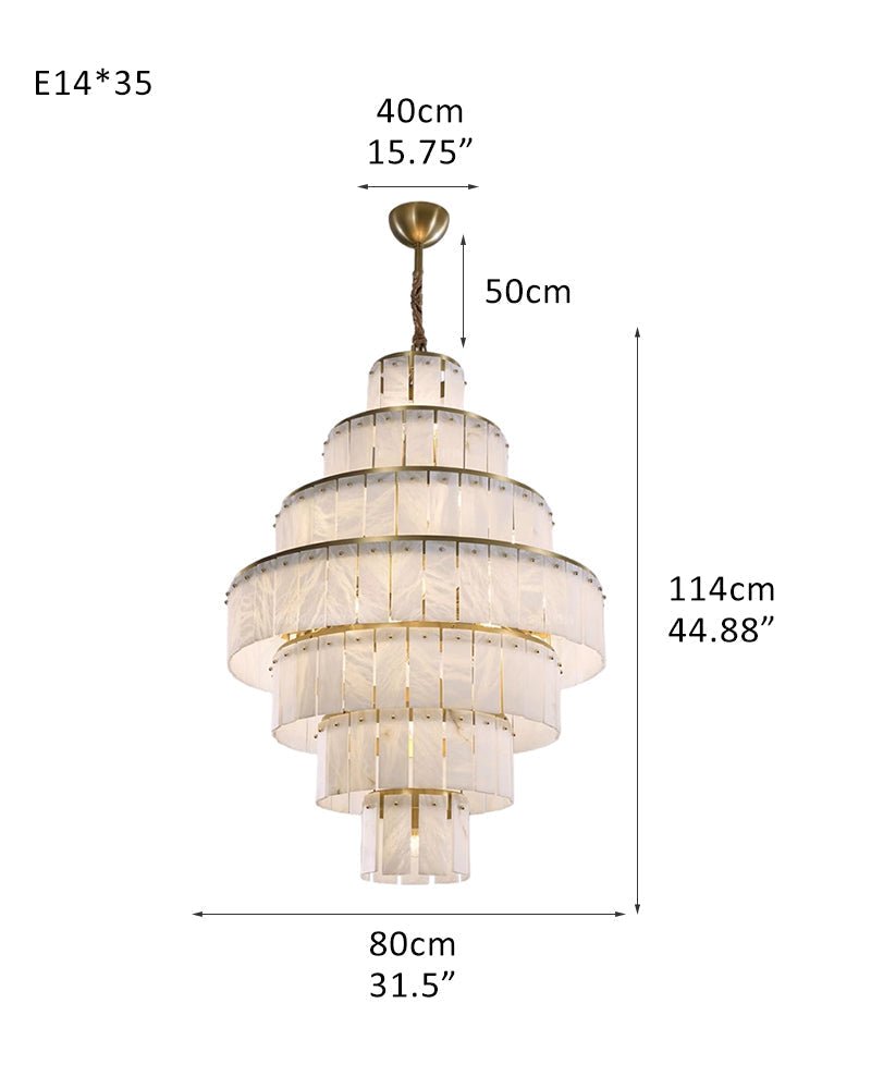 Stairwell Luxury Modern LED High Ceiling Large Alabaster Chandelier - 35 - light - L80*H45CM/L31.5“*H17.72"Warm lightWhite + BrassBlushlighting