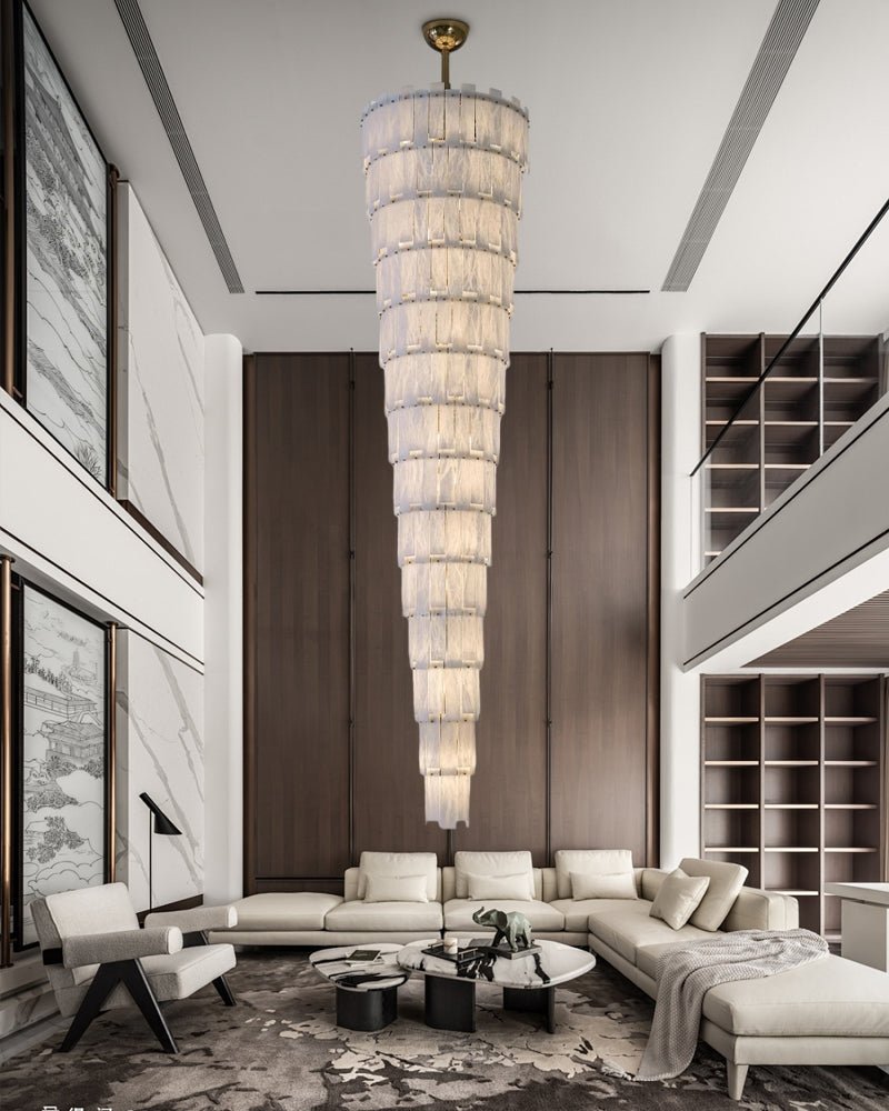 Stairwell Luxury Modern LED High Ceiling Large Alabaster Chandelier - 14 - light - L60*H45CM/L23.62"*H17.72"Warm lightWhite + BrassBlushlighting