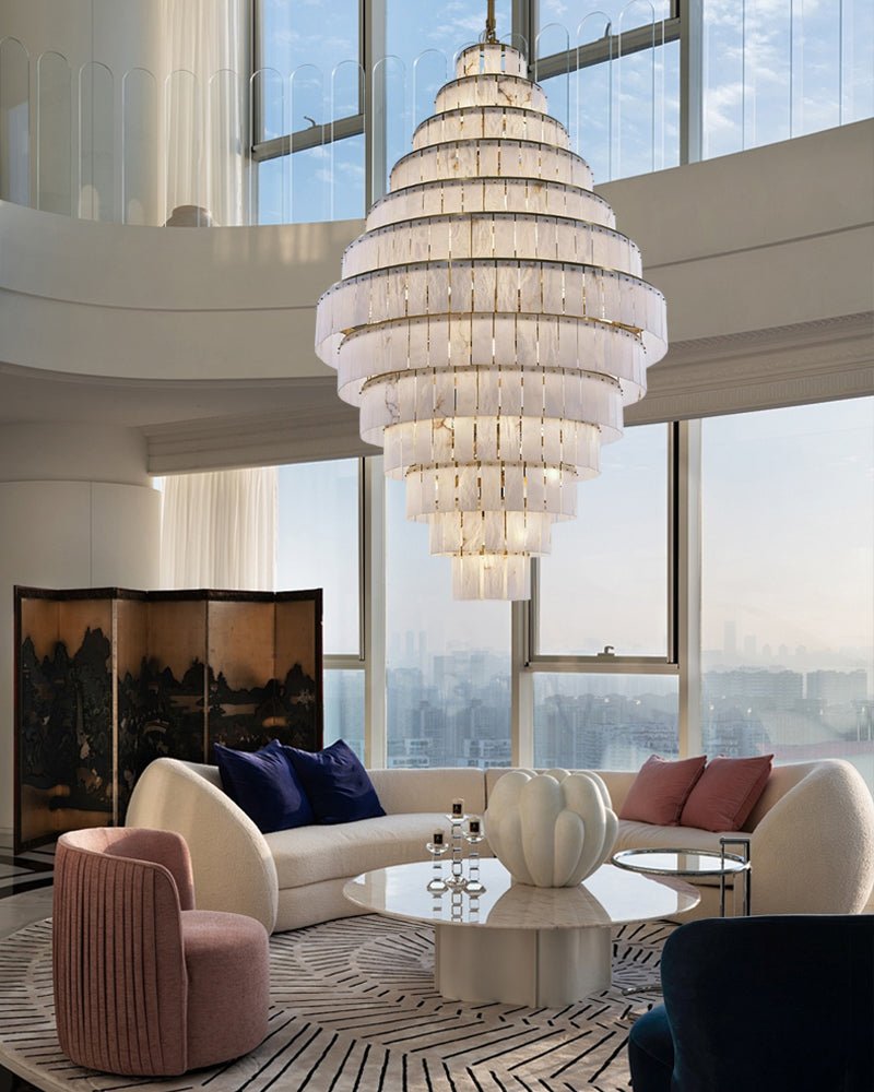 Stairwell Luxury Modern LED High Ceiling Large Alabaster Chandelier - 14 - light - L60*H45CM/L23.62"*H17.72"Warm lightWhite + BrassBlushlighting
