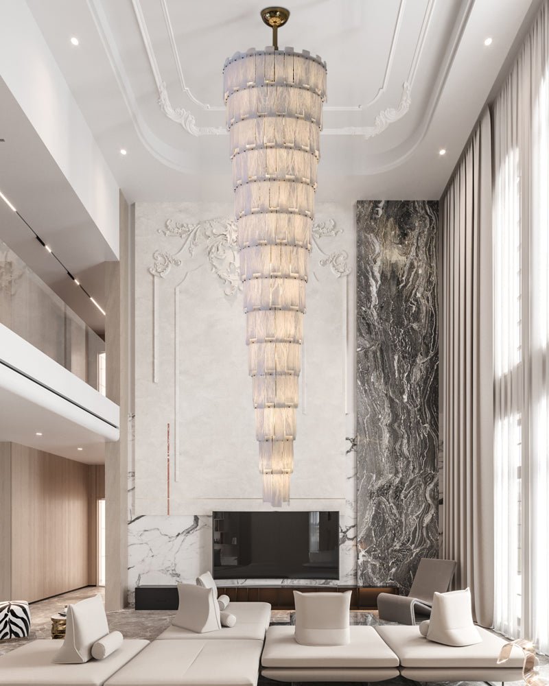 Stairwell Luxury Modern LED High Ceiling Large Alabaster Chandelier - 14 - light - L60*H45CM/L23.62"*H17.72"Warm lightWhite + BrassBlushlighting