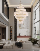 Stairwell Luxury Modern LED High Ceiling Large Alabaster Chandelier - 14 - light - L60*H45CM/L23.62"*H17.72"Warm lightWhite + BrassBlushlighting