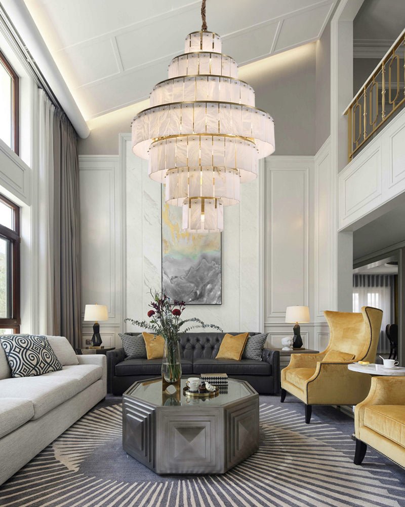 Stairwell Luxury Modern LED High Ceiling Large Alabaster Chandelier - 14 - light - L60*H45CM/L23.62"*H17.72"Warm lightWhite + BrassBlushlighting