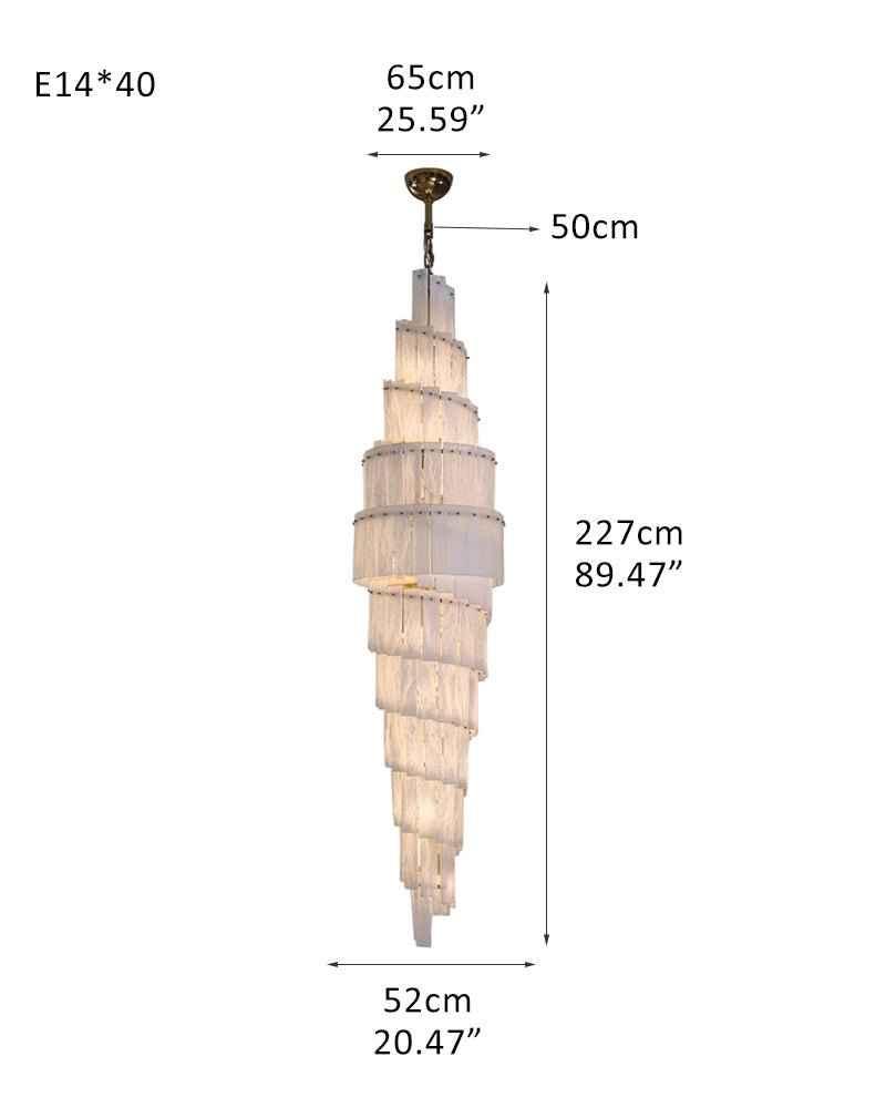 Stairwell Luxury Modern LED High Ceiling Large Alabaster Chandelier - 40 - light - L52*H227CM/L20.47“*H89.37"Warm lightWhite + BrassBlushlighting