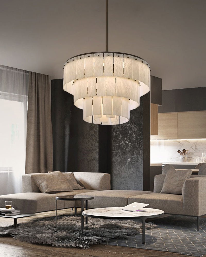 Stairwell Luxury Modern LED High Ceiling Large Alabaster Chandelier - 14 - light - L60*H45CM/L23.62"*H17.72"Warm lightWhite + BrassBlushlighting