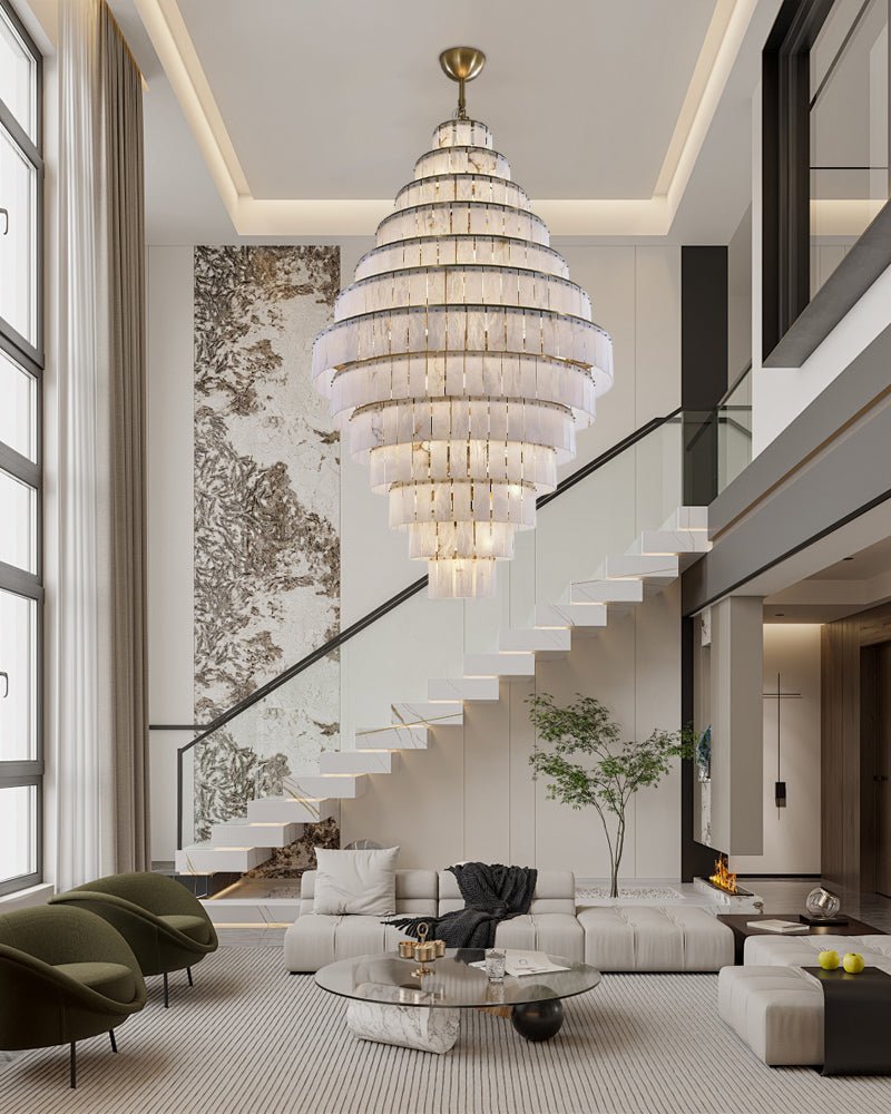 Stairwell Luxury Modern LED High Ceiling Large Alabaster Chandelier - 14 - light - L60*H45CM/L23.62"*H17.72"Warm lightWhite + BrassBlushlighting