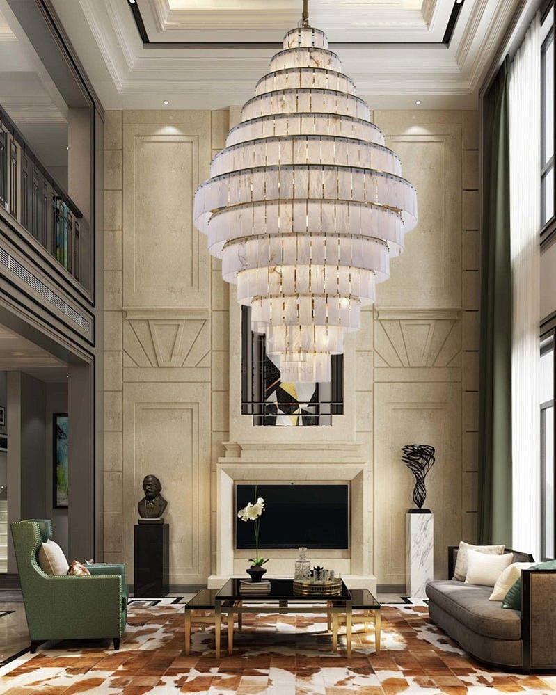 Stairwell Luxury Modern LED High Ceiling Large Alabaster Chandelier - 14 - light - L60*H45CM/L23.62"*H17.72"Warm lightWhite + BrassBlushlighting