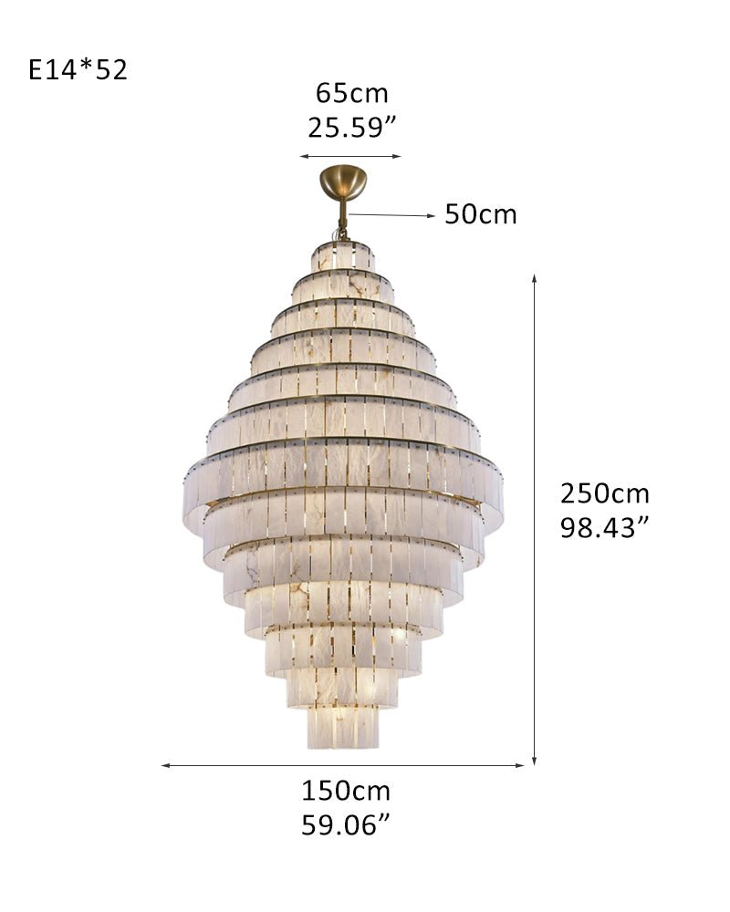 Stairwell Luxury Modern LED High Ceiling Large Alabaster Chandelier - 52 - light - L150*H250CM/L59.06"*H98.43"Warm lightWhite + BrassBlushlighting