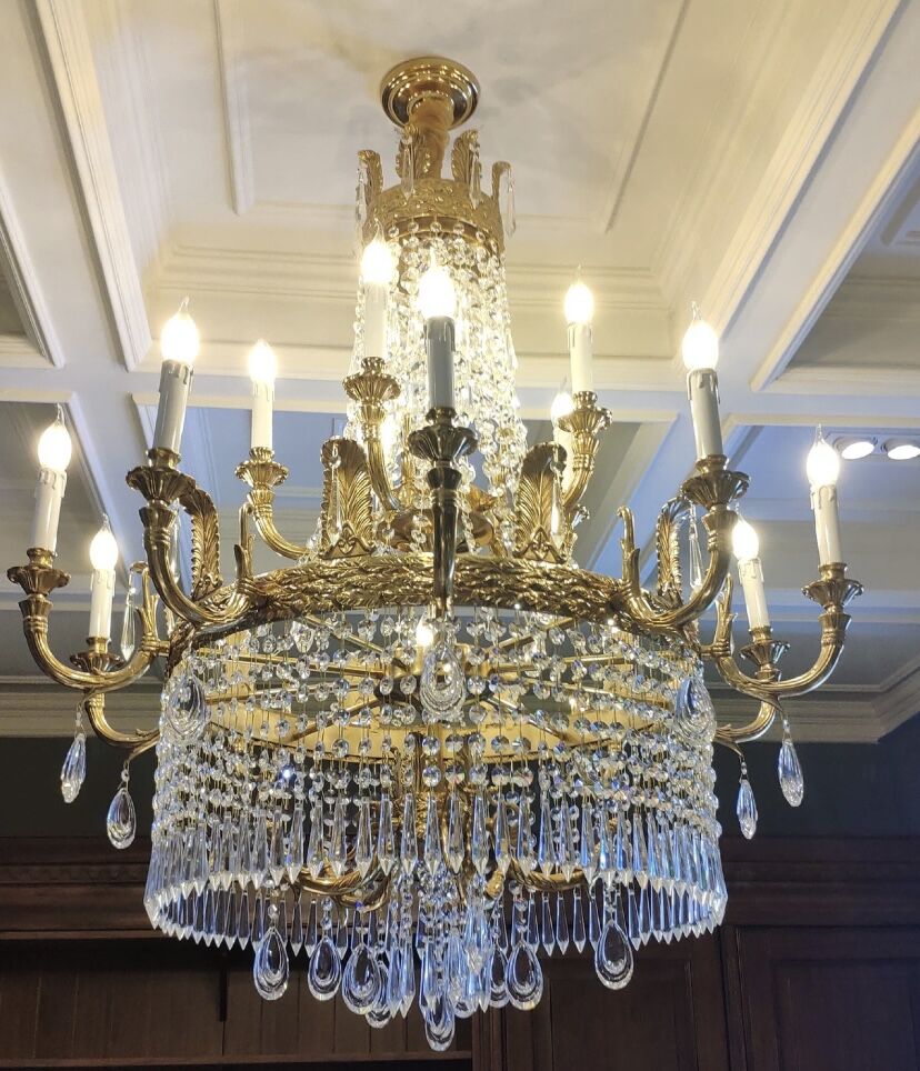 Stunning Oversized Luxury Golden Metal Candle Crystal Tassel Chandelier For High - ceiling - Blushlighting