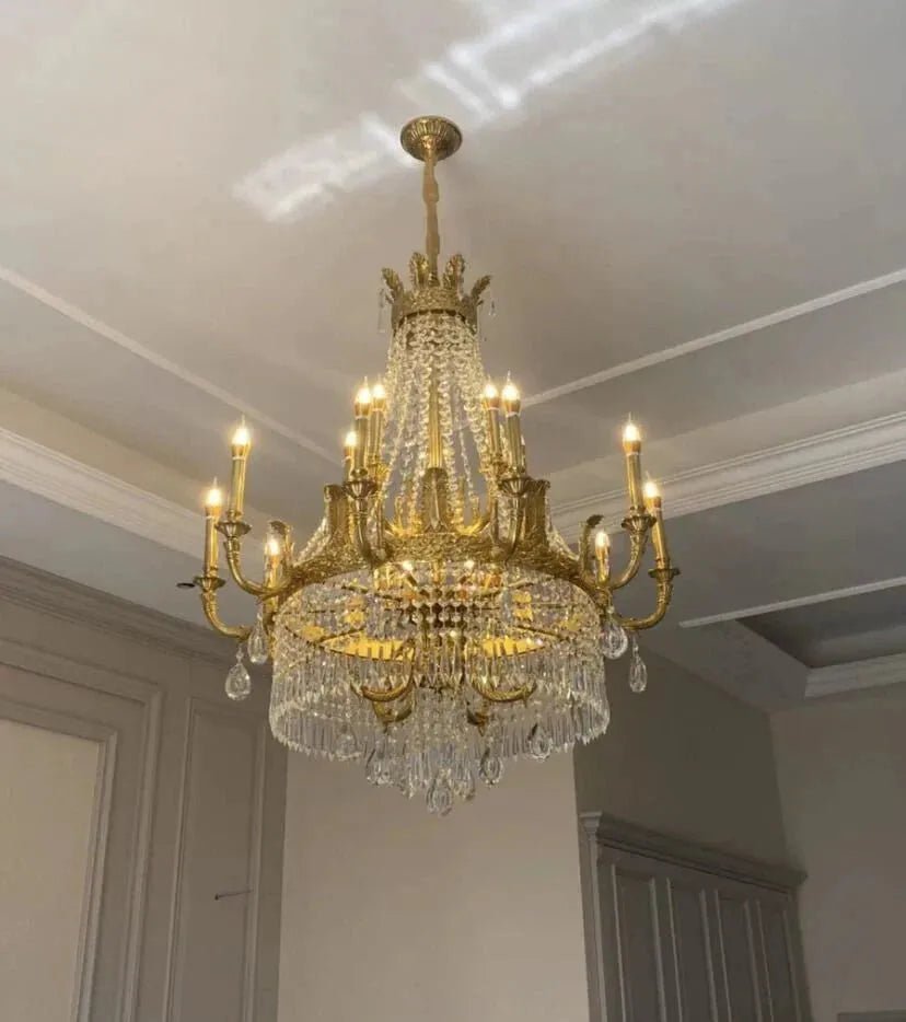 Stunning Oversized Luxury Golden Metal Candle Crystal Tassel Chandelier For High - ceiling - 1 Layer: D 39.4"*H 39.4"Warm LightBlushlighting