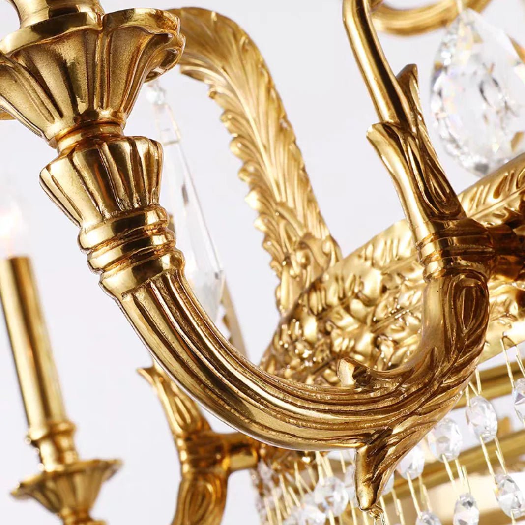 Stunning Oversized Luxury Golden Metal Candle Crystal Tassel Chandelier For High - ceiling - Blushlighting