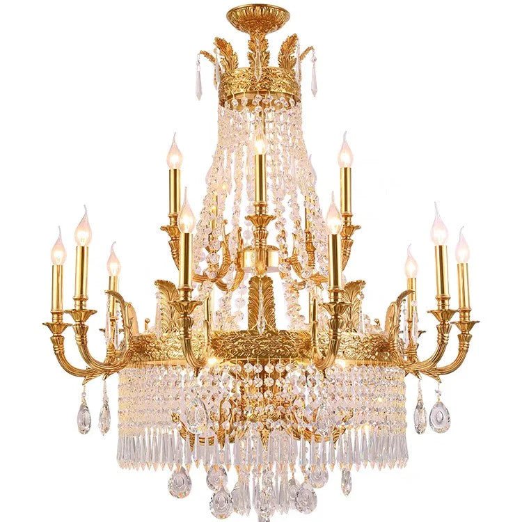 Stunning Oversized Luxury Golden Metal Candle Crystal Tassel Chandelier For High - ceiling - Blushlighting