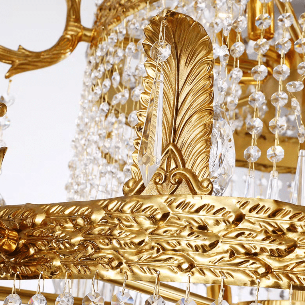 Stunning Oversized Luxury Golden Metal Candle Crystal Tassel Chandelier For High - ceiling Staircase/Entryway/Living/Meeting Room - 1 Layer: D 39.4"*H 39.4"Warm LightBlushlighting